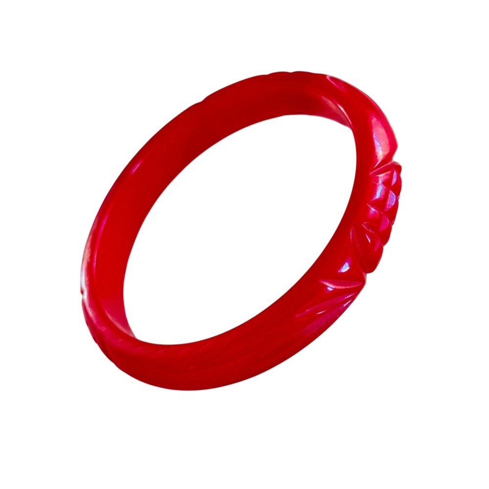 VTG Estate Carved Cherry Red Bakelite Bangle Bracelet Tested Art Deco 17g Rare